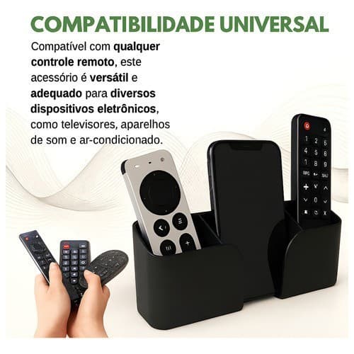 Suporte Organizador de Parede para 3 Controles Remotos e Celular Porta Controle Remoto Preto Branco