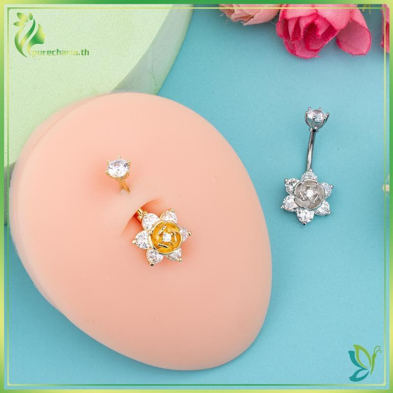 [Beleza] Anel De Umbigo Com Rosca Interna , Decoração De Zircônia Rosa , Joia Piercing Hipoalergênico De Aço Inoxidável