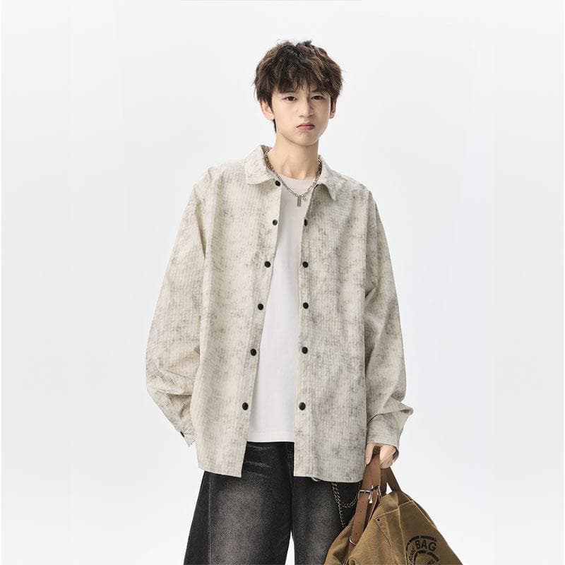 Manga longa roupas superiores masculinas 2026 primavera novo estilo americano High-End solto All-Match contraste cor Cas