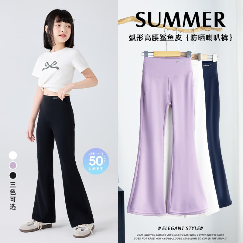 Meninas verão pele de tubarão Micro-leggings estilo fino calças largas infantis médio grande crianças leggings de cintur