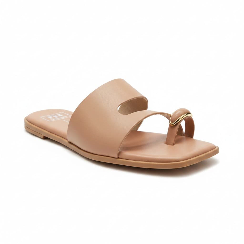 Rasteira Moleca Nude Bico Quadrado Brilho Sutil Feminino