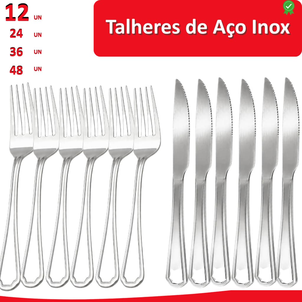 48/36/24/12 Conjunto de talheres em Aço Inox Garfo e Faca Premium Chef Mesa Cozinha Jantar Casa BBQ