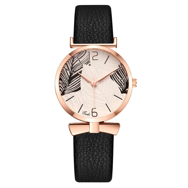 Arco folha impressão moda senhoras relógio feminino estilo cinto