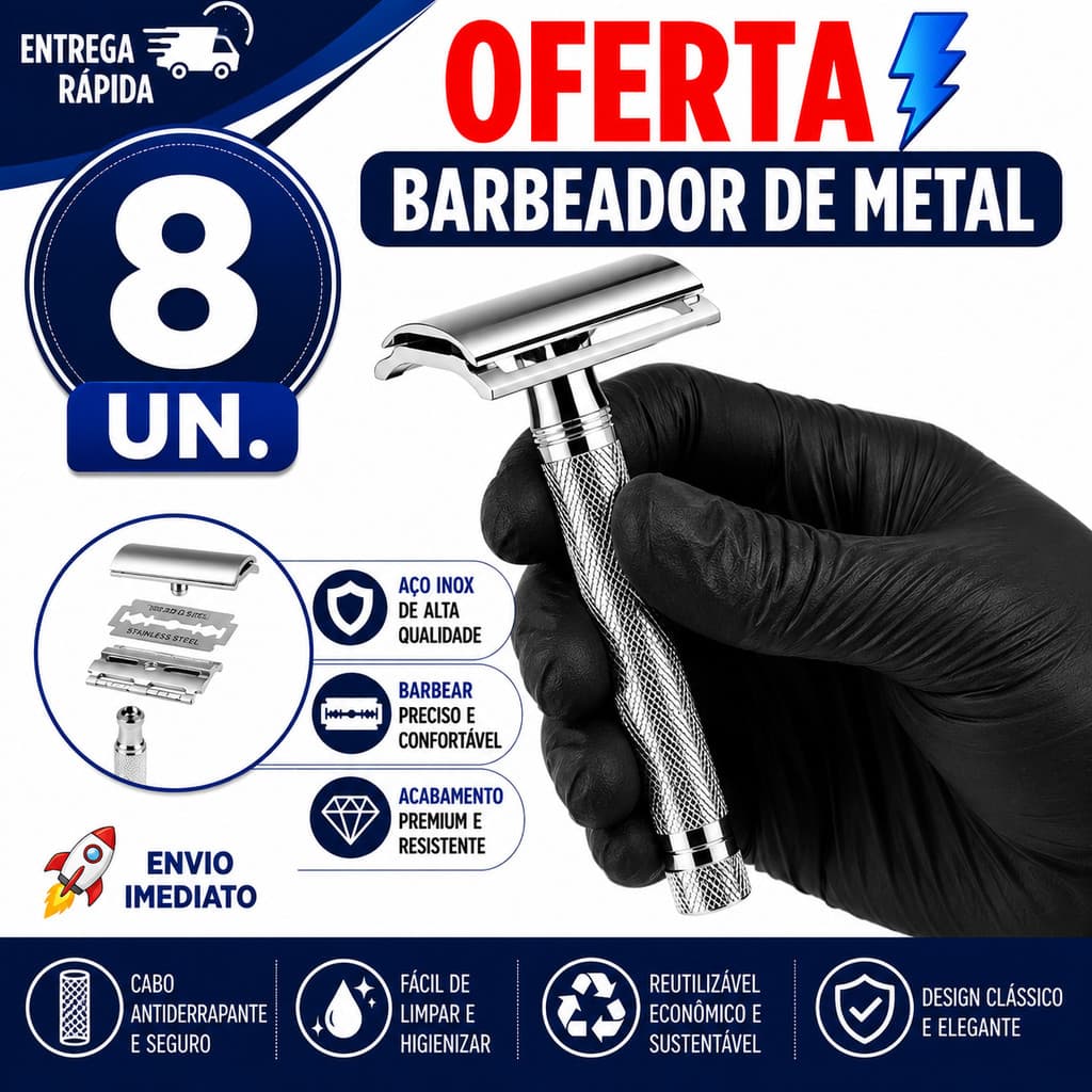 APARELHO BARBEADOR RETRÔ EM METAL PARA BARBA BARBEIRO E USO DIÁRIO