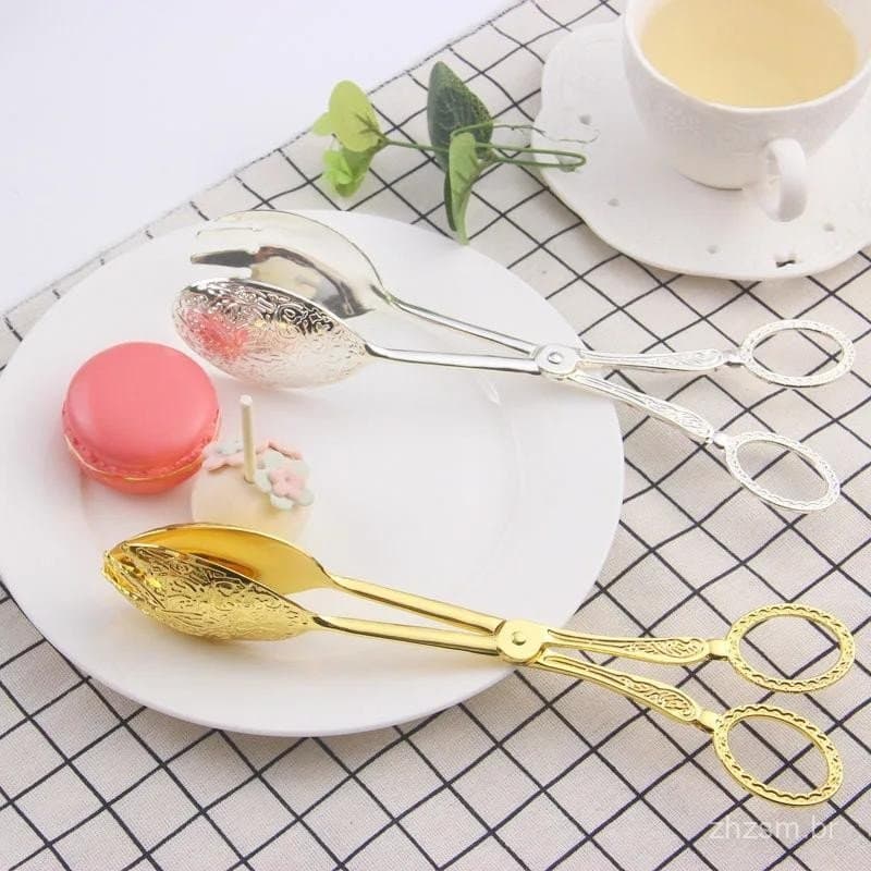 Pinças para Bolo Estilo Europeu Retrô, Para Salada, Sobremesa, Cozinha, Ferramentas para Churrasco, Banhadas a Ouro