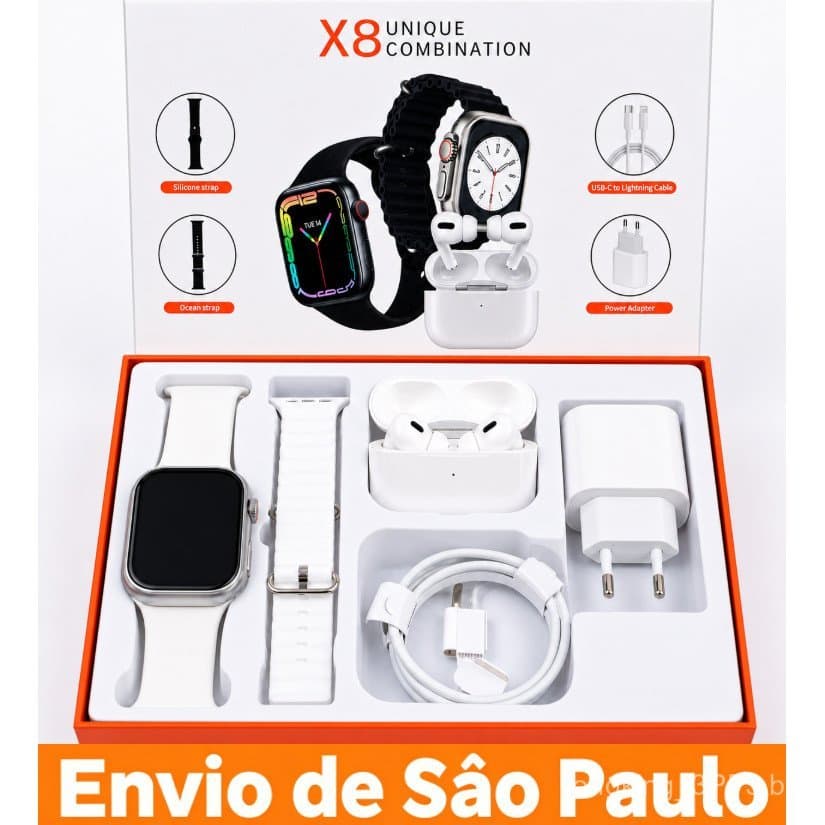 🔥Envio de São Paulo! Smartwatch X8 Pro Max + Conjunto de Fones de Ouvido – Multifuncional relógio com Chamadas Bluetooth