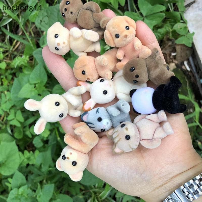 bo Floresta Família Animal Figura Coelho Urso Cão Panda Floed Shaggy Estatueta Macaco Modelo Brinquedo Para Criança chen