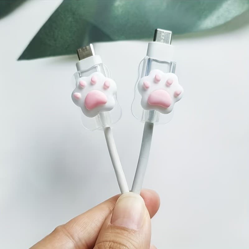 2pcs Clipes De Proteção De Cabo Em Forma De Pata De Gato Compatíveis Para iPhone Acessórios Cabos De Dados Protetores Ti