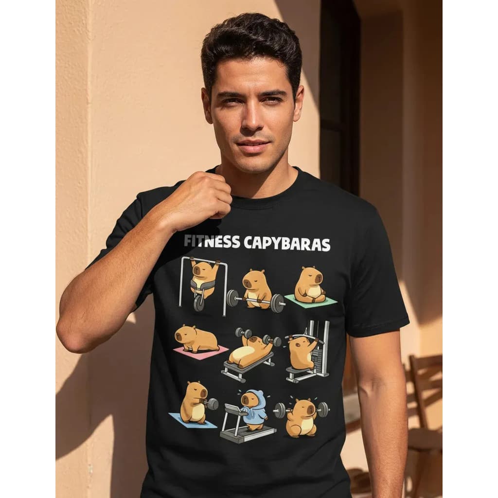Camiseta Masculina 100% Algodão Fitness Capivara Casual