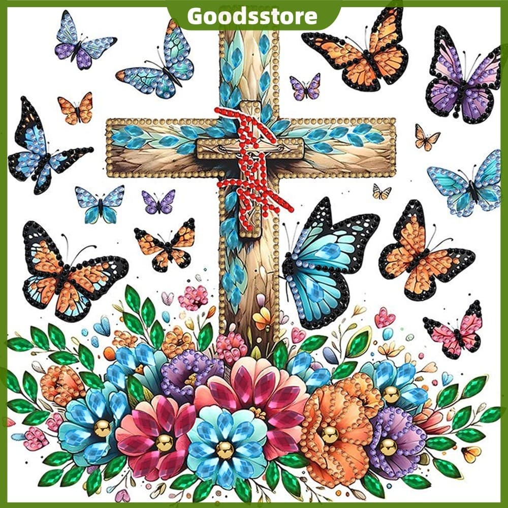 Kit De Arte De Diamante Com Broca Parcial 5D Em Formato Especial De Cruz De Borboleta Para Adultos Decoração De Casa 30x