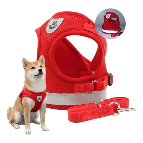 Peitoral Com Guia Cachorro Cães Gato Pet Refletivo Colete TAM: P VERMELHO