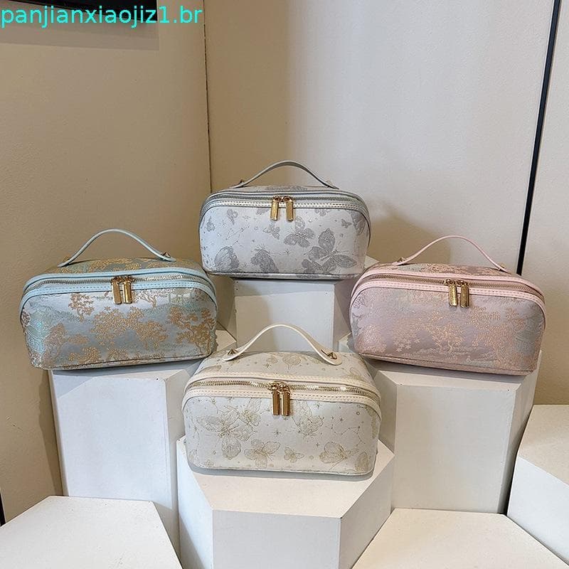Couro novo estilo Country saco cosmético simples bordado portátil saco de armazenamento de cosméticos couro grande capac