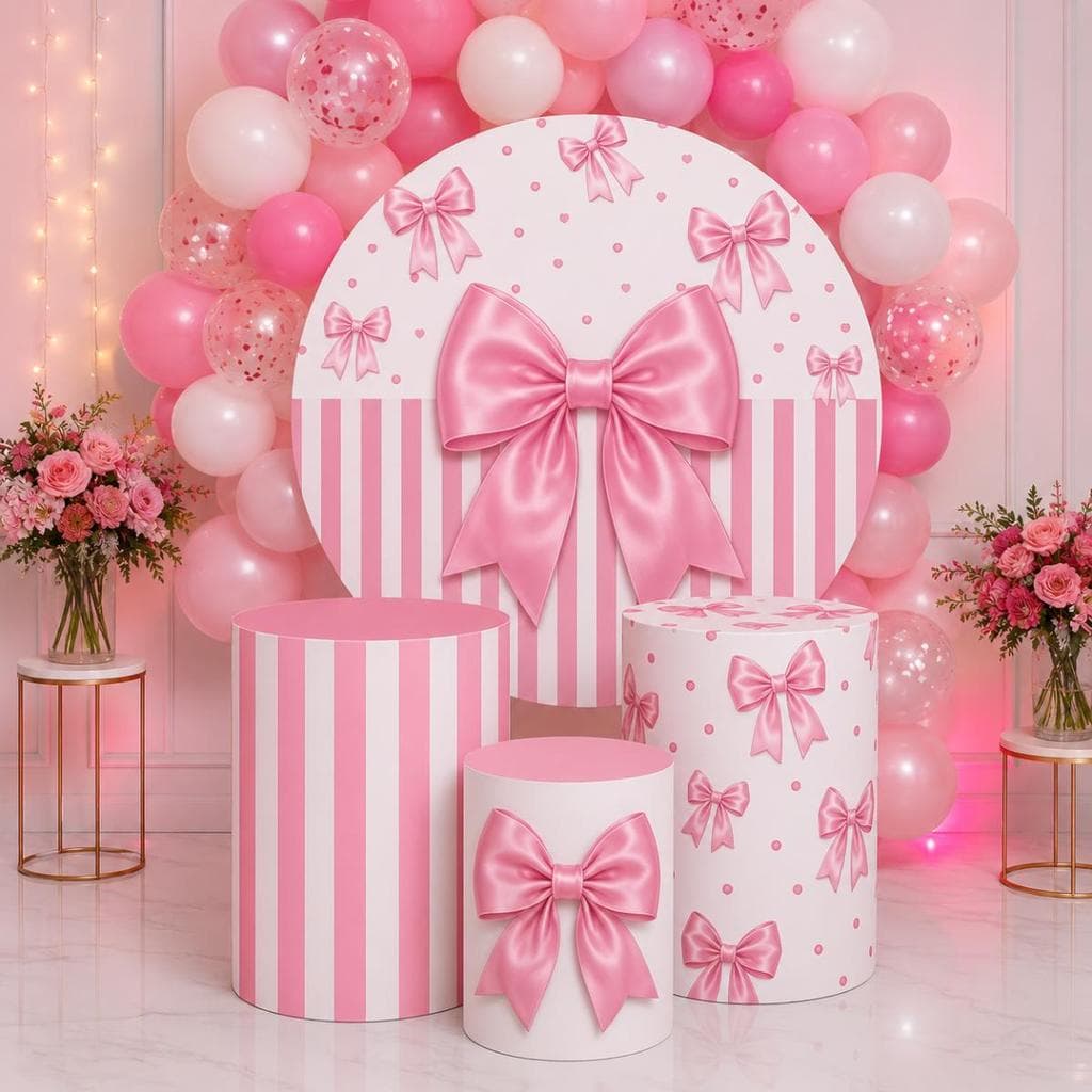 Kit Capa Painel Redondo + Capas de Cilindro Decorativo Festa (Pegue e Monte) -LAÇOS MODELO 7