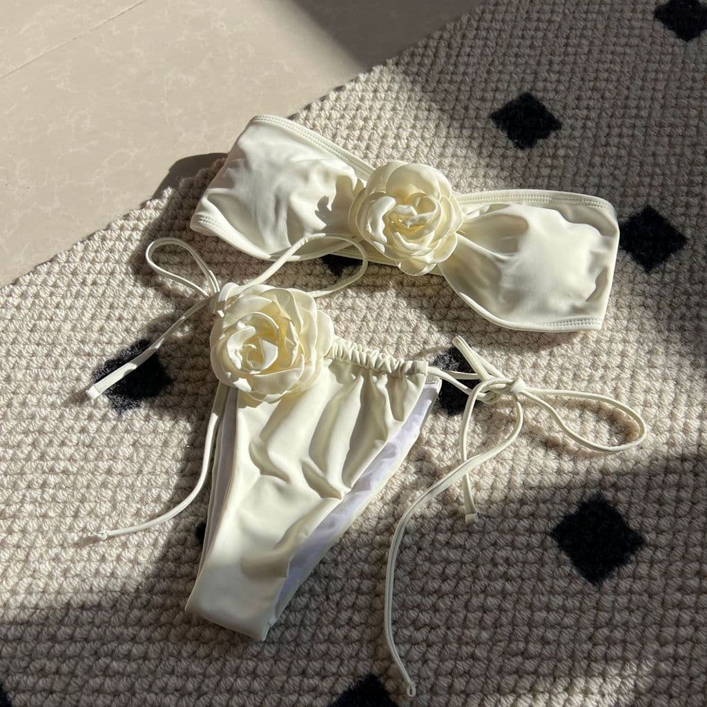 Biquíni sem alças com cordão ajustável em cor sólida rosa, modelo bikini9150