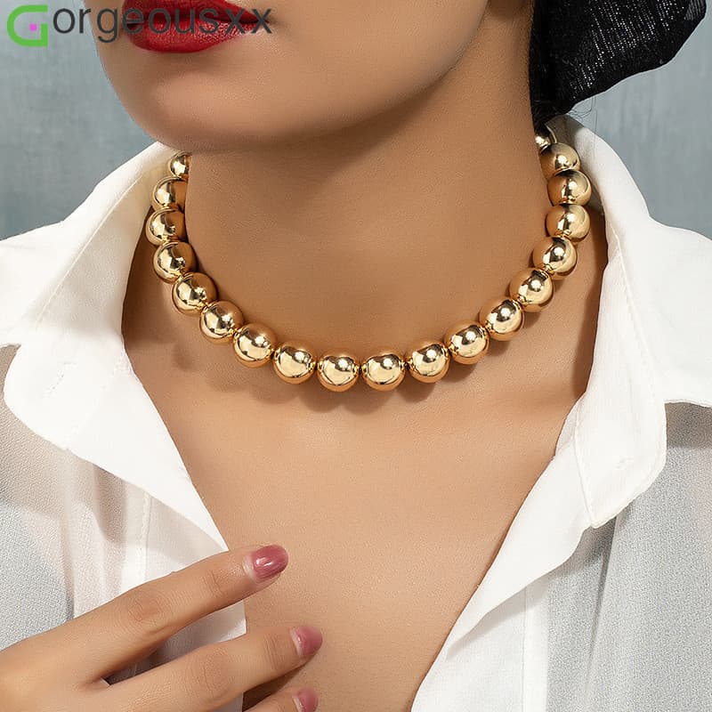 Simplicidade Ouro Contas Redondas Cadeia De Clavícula Para Mulheres Temperamento Vintage Colares Lady Jewelry Party Gift
