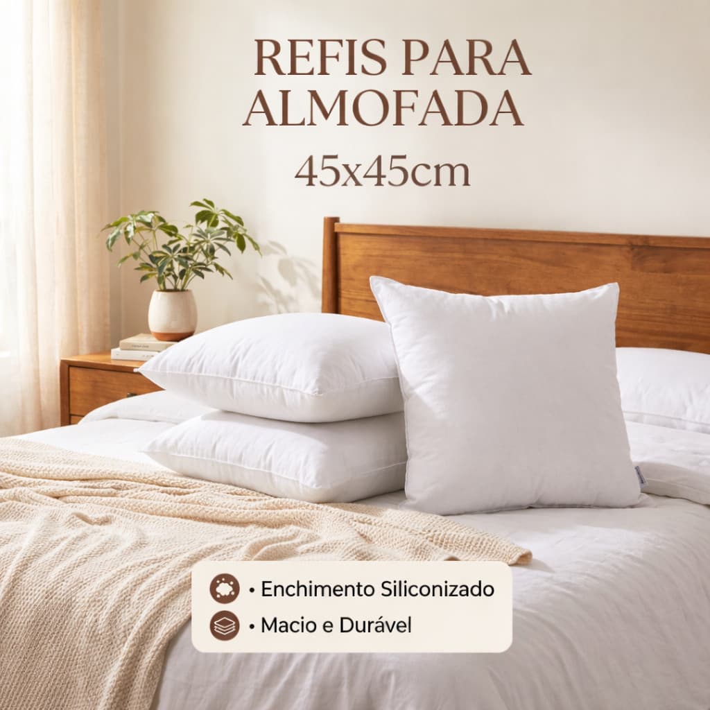 Refil para Almofada 45x45 Enchimento Siliconizado Macio e Durável para Capas Decorativas
