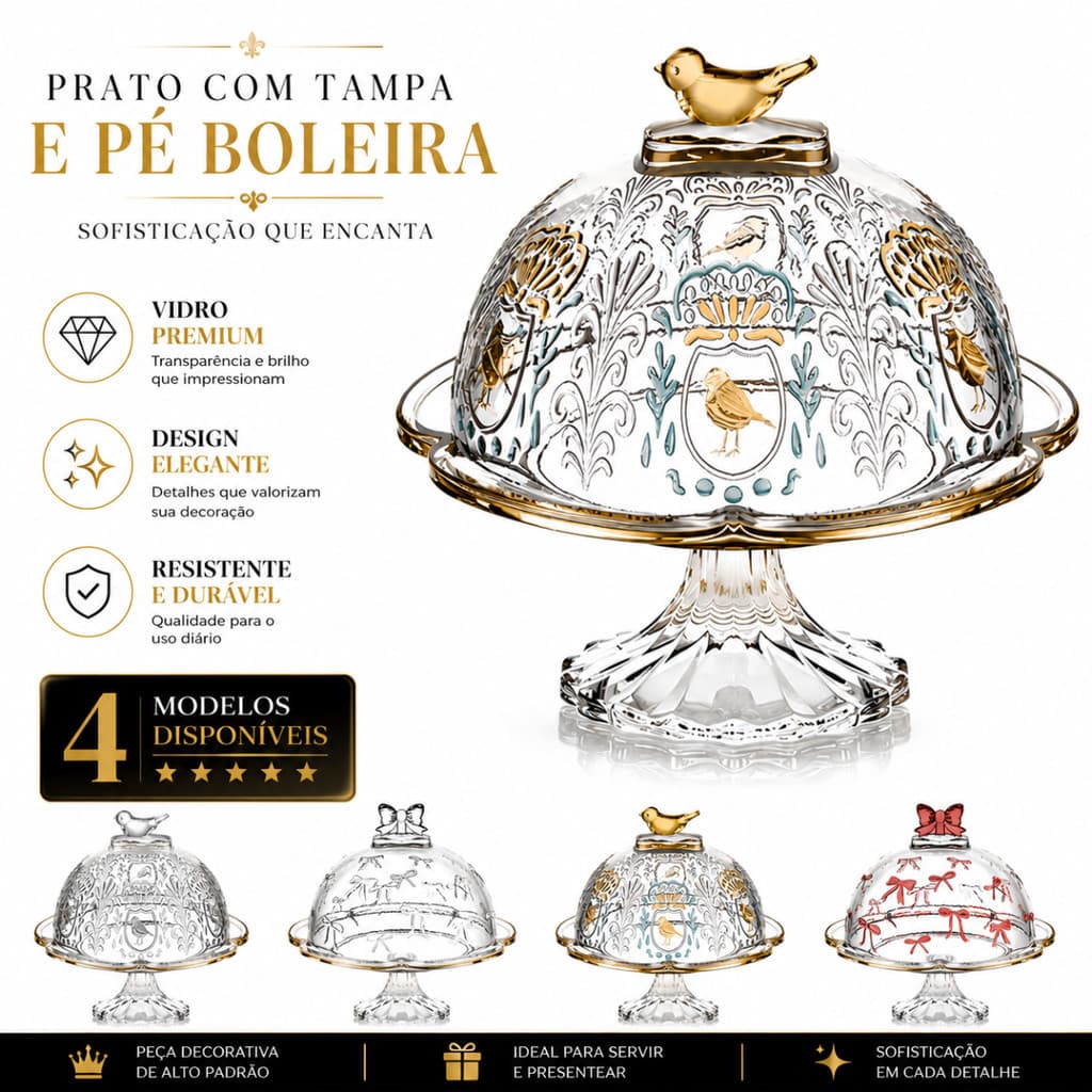 Boleira de Vidro Cristal Pequena Luxo Bolo Doce Queijeira Mesa Posta 20cm