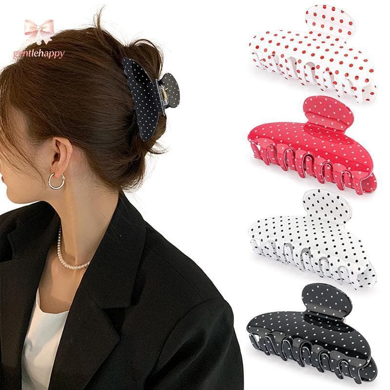 Gentlehappy Feminino Vintage Grande Garra De Cabelo Clipe Bolinhas Impressão Acrílico Tubarão Para Thi Longo Uso Diário