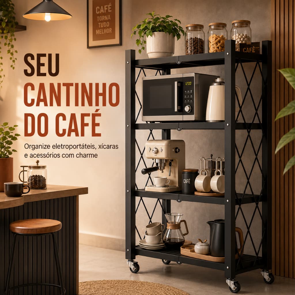 Estante Organizadora Treliçada 4 Prateleiras Com Rodízios, Temperos E Aparelhos Da Sua Cozinha Pequena