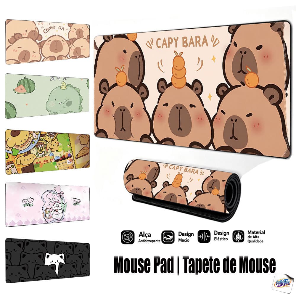 Mouse Pad Gamer Tapete de Mouse 80x30cm Capivara Desenho Base de Borracha Antiderrapante Borda Costurada FPS Escritório