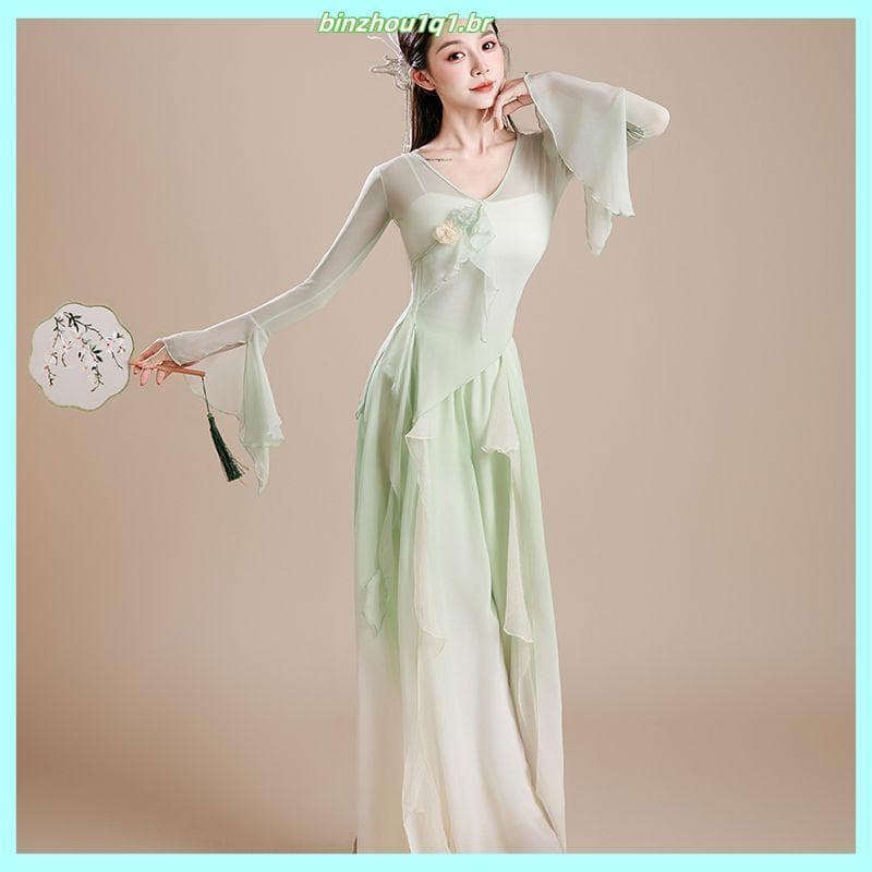 Novo traje clássico fada elegante gaze estilo chinês desempenho dança prática traje étnico dança prática traje