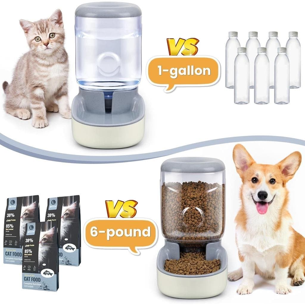 Conjunto de 2 Peças: Alimentador Automático para Gatos e Dispensador de Água, Tigela de Alimentação para Animais de Esti