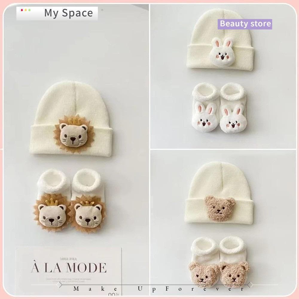 MY 2 Pçs/Set Meias Chapéu De Bebê , Chapéus Pulôver De Boneca Animal Bonito De Desenho Animado , Gorros De Malha De Inve