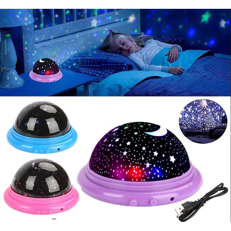 Mini Luminária Led Projetor Estrelas Disco Voador USB e Pilha