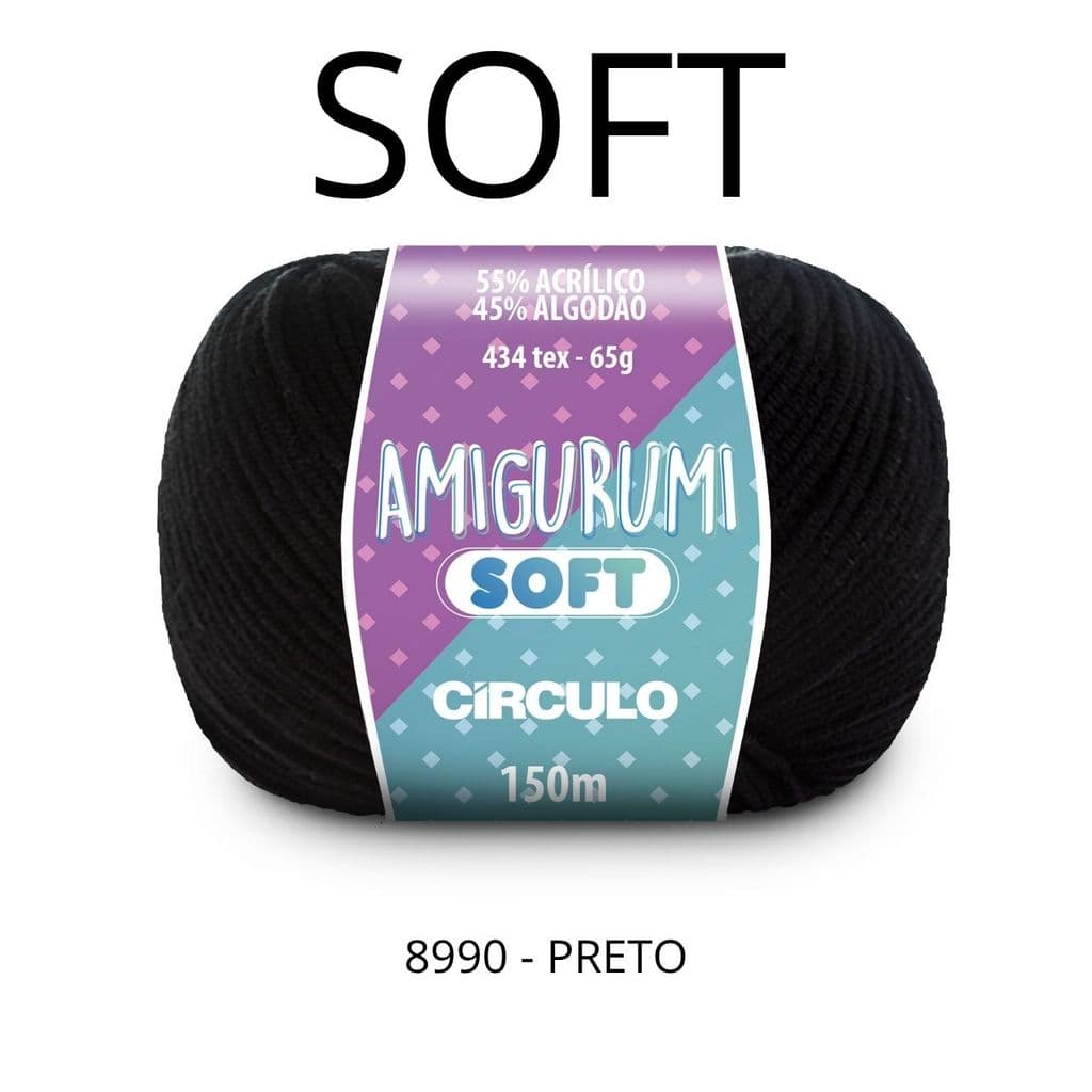Fio Soft Linha Amigurumi 65g – Cor Preto 8990