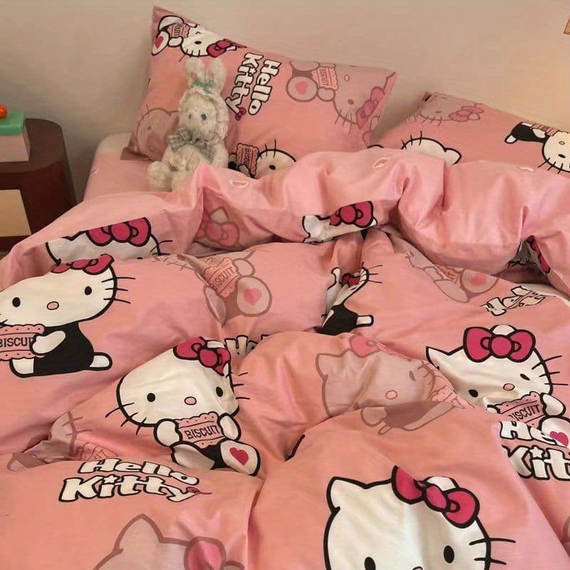 4 em 1 estilo fofo rosa KT capa de edredão para bebê lençol dormitório capa de edredão lavada conjunto de três peças
