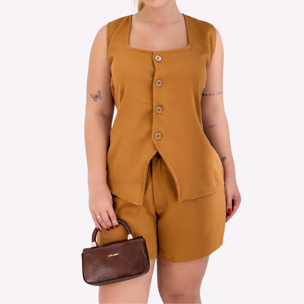 Conjunto Feminino Alfaiataria  Colete e Short  Elegante ModaZ