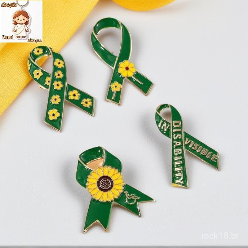 Padrão De Girassol Fita Vermelha Tema Lapela Pinos Verde Deficiência Em Broches Esmaltados Visíveis Para Pessoa