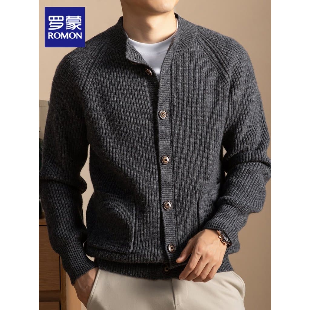 Lomon 100% lã malha Cardigan masculino inverno novo estilo High-End quente Casual americano camisola jaqueta masculina