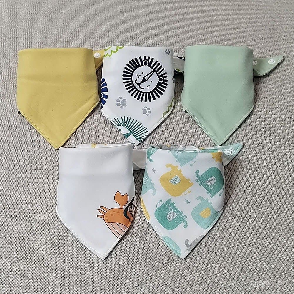 Babadores Bandana para Bebês Unissex, 5 Peças, Pano de Algodão para Alimentação, Toalha para Saliva