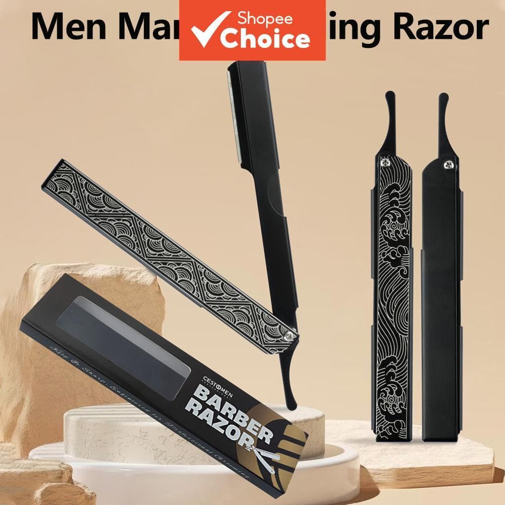 Navalha de Barbear Dobrável Manual de Aço Inoxidável Masculina, Ferramenta de Remoção de Pelos para Barbear e