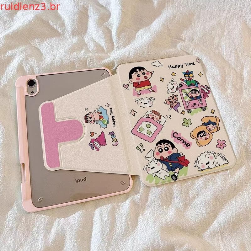 Pão dos desenhos animados Shin-Chan adequado para Apple iPad Tablet caso protetor suporte rotativo ar pro caneta Slot mi
