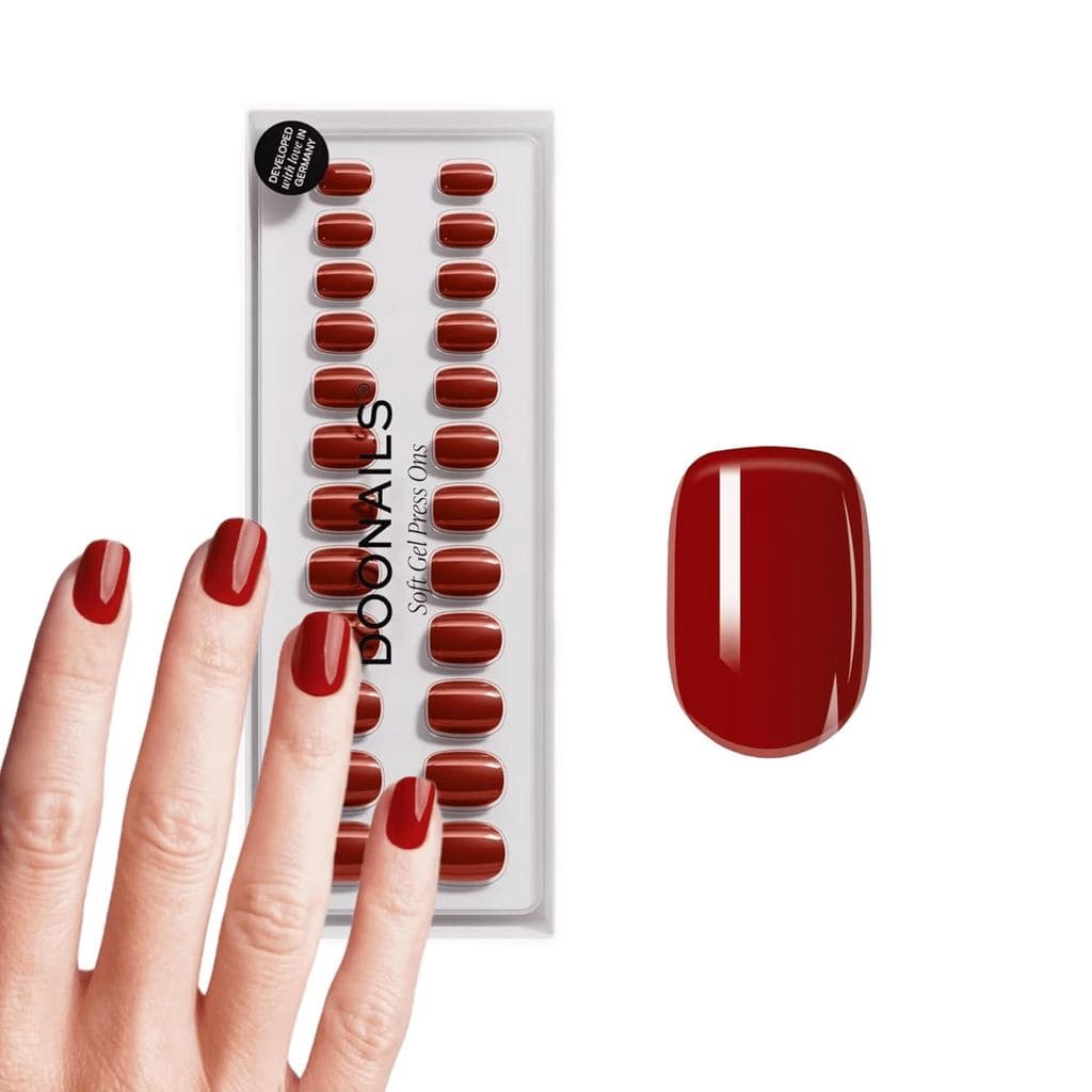 DOONAILSPressOnNailsConjuntoDe30UnidadesMonCheriFormaQuadradaVermelho-UnhasAdesivasCoberturaTotalEmQualidadeDeSalão-Unha