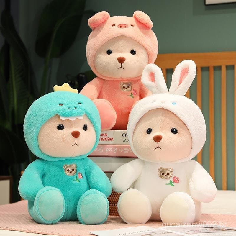 Novo bonito urso de pelúcia transformação criativa capuz removível urso boneca brinquedo de pelúcia presente das criança