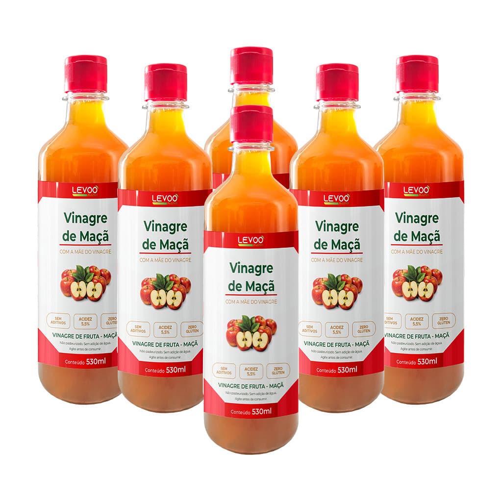 Kit 6 Vinagre de Maçã 530ml (Acidez 5,5%) Levoo