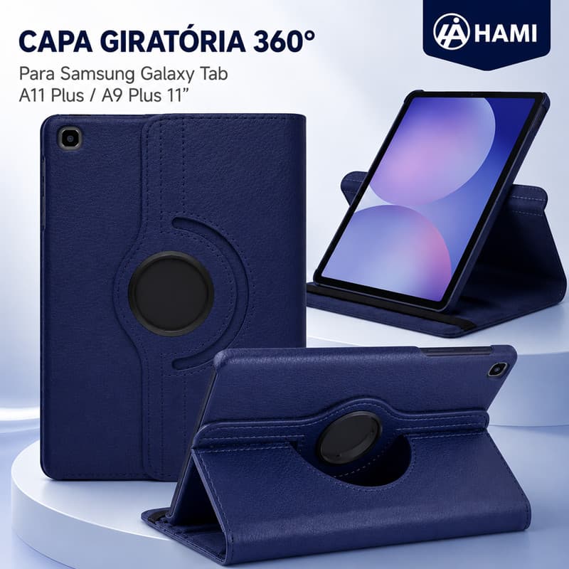 HAMI Capa de Samsung Tablet A11plus/A9plus - Giratória 360° em Couro com Suporte,Preto/Azul marinho