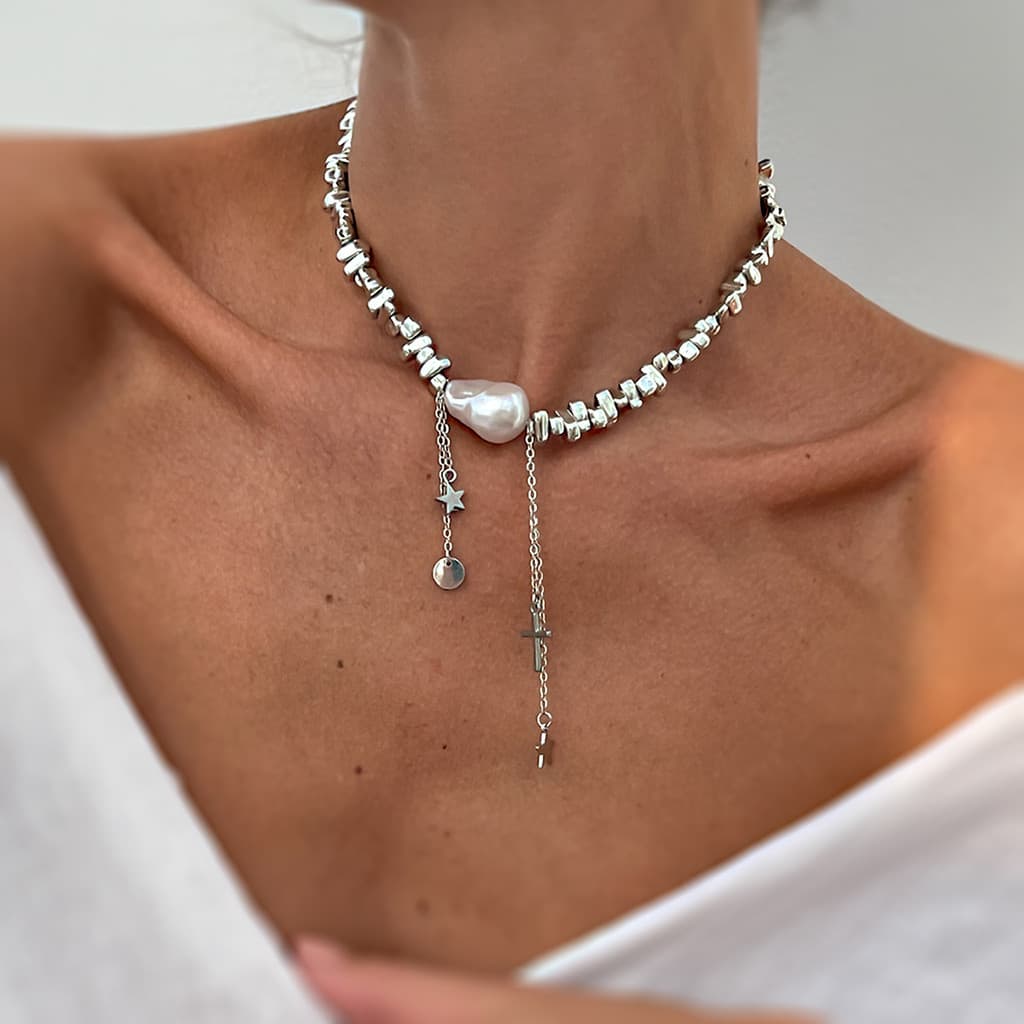 2026 novo estilo Irregular frisado gargantilha colar clavícula corrente feminino simples estrela cruz borla colar2026072