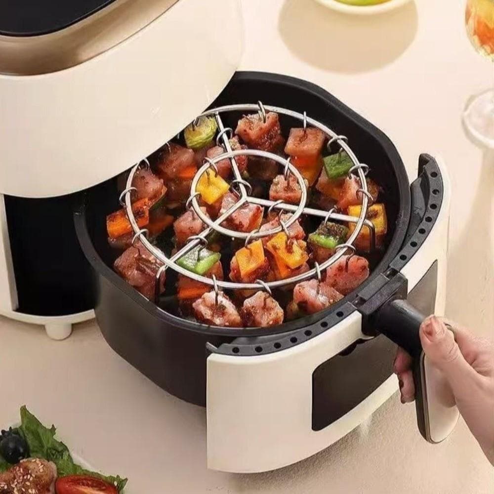 Suporte para Espetos para Air Fryer, Espetos Rotativos Antiaderentes e à Prova de Ferrugem, Grelha em V