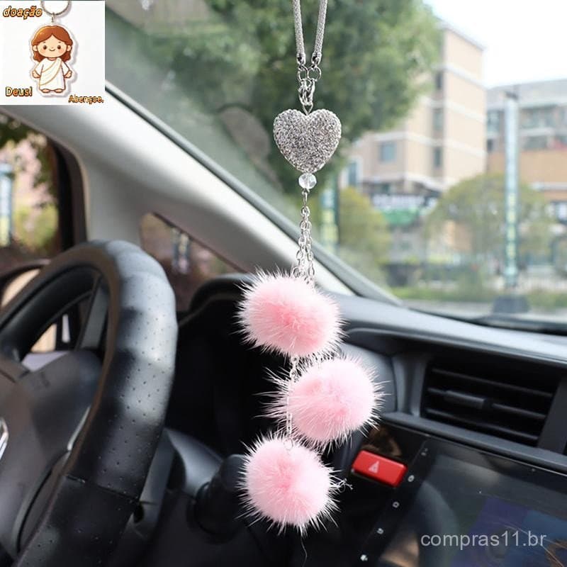 Pingente De Pelúcia De Cristal De Strass Ornamento De Espelho Retrovisor Automático Acessórios De Carro Decoraç