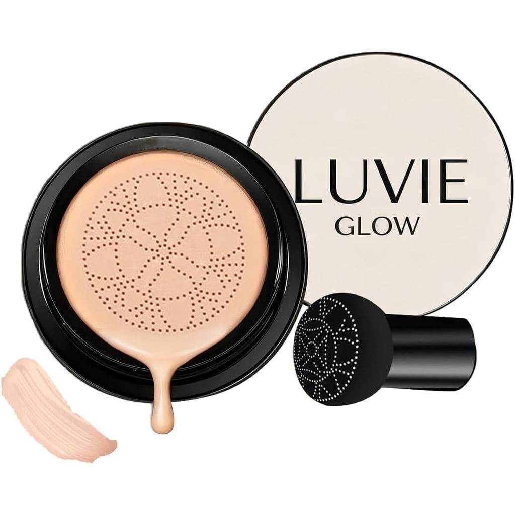LUVIE GLOW BB Cream com Aplicador em Forma de Cogumelo, Efeito de Brilho, Cobertura Média, Base Leve, Controle d