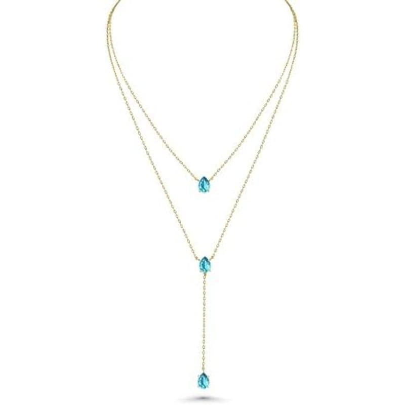 SNGIA Colar Longo Com Pingente Em Camadas Banhado A Ouro 18K Azul Verde Vermelho Para Mulheres (Esmeralda , Rubi , Espum