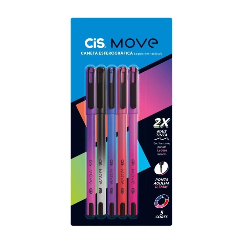 Caneta Esferográfica 0.7mm Move Com 5 cores Cis