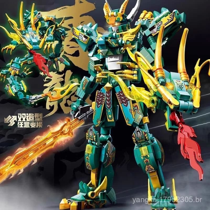 Compatível com Lego Dragão Verde, Armadura de Cavaleiro, Mecha Fantasma Ninja, Blocos de Construção, Robô Transformável,