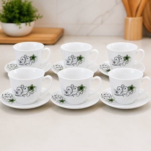 Conjunto Xicara Cha Porcelana Branca 12 Pecas Pires Camber Black