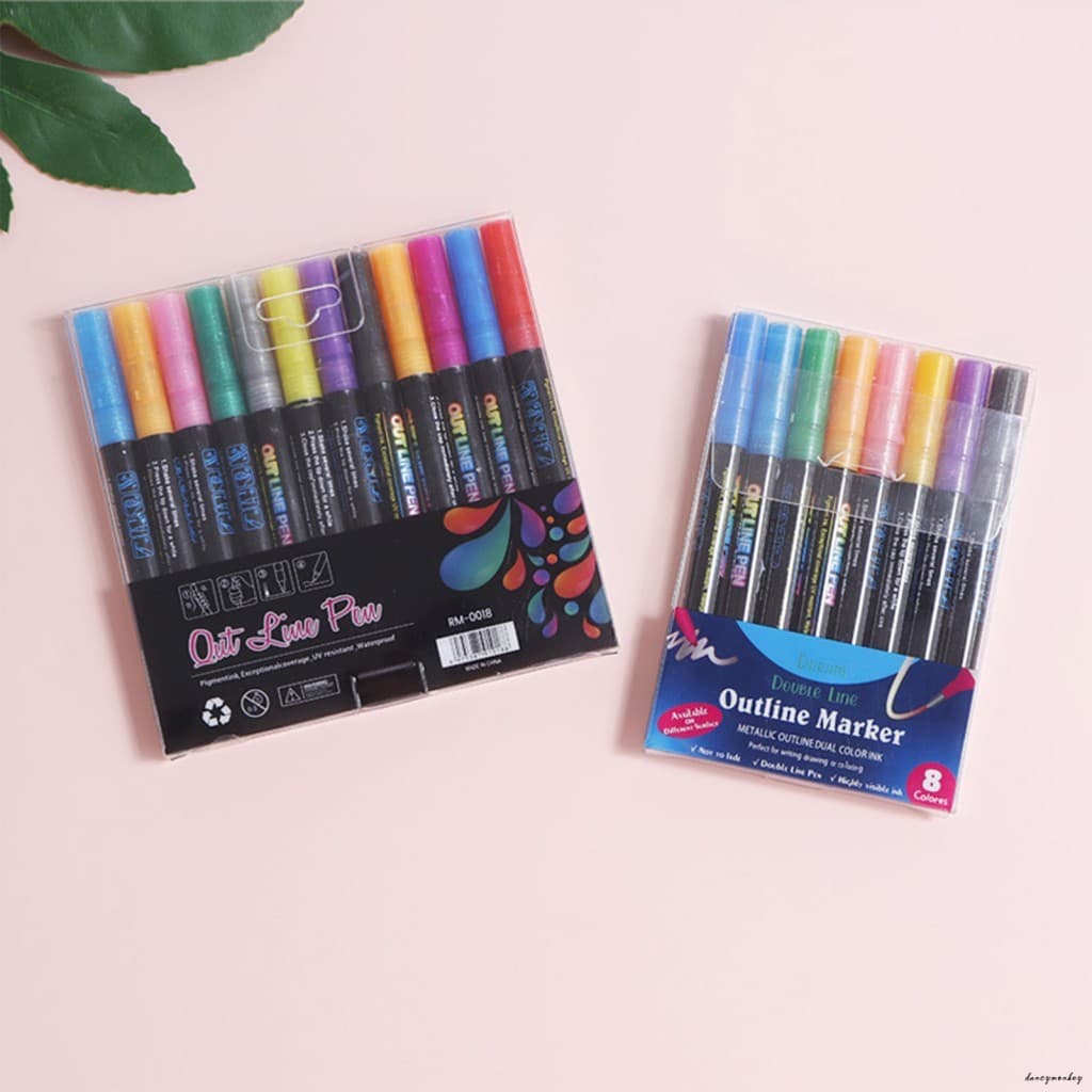 Canetas De Contorno De Glitter De Linha Dupla 8 12 24 Cores Marcadores Brilhantes Para Scrapbooking De Arte Faça Você Me
