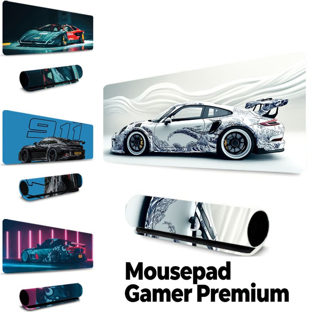 Tapete Gamer Carro Esportivo Ukiyo-e, borda costurada, base borracha antiderrapante, à prova d'água mesa notebook